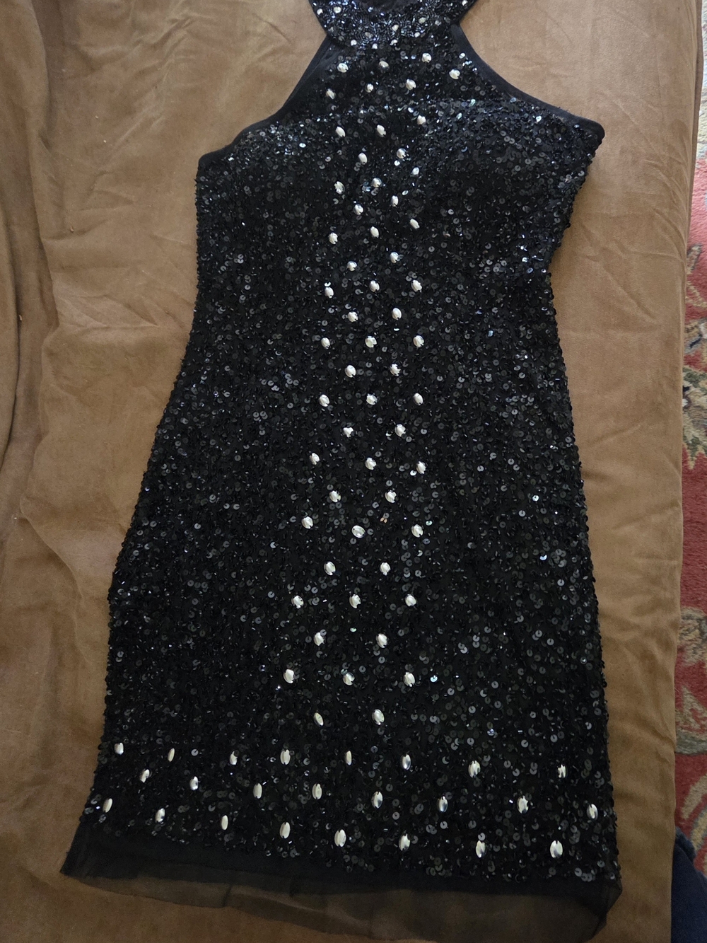 Black Sequin Halter Cocktail Dress - Picture 3 of 5